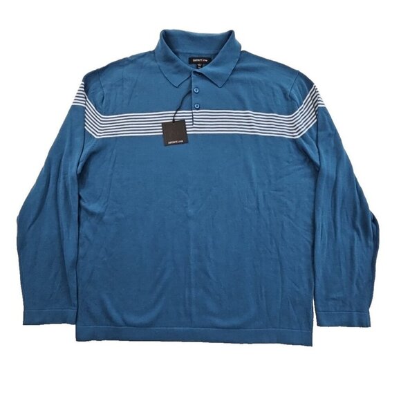DSTRCT&row Long Sleeve Henley Men's XXL Denim Blue Collared Two Buttons NEW NWT - Picture 1 of 15